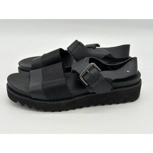 Jambu Womens Black Platform Sandals Size 6 Calf Leather & Elastic Adjustable Buc